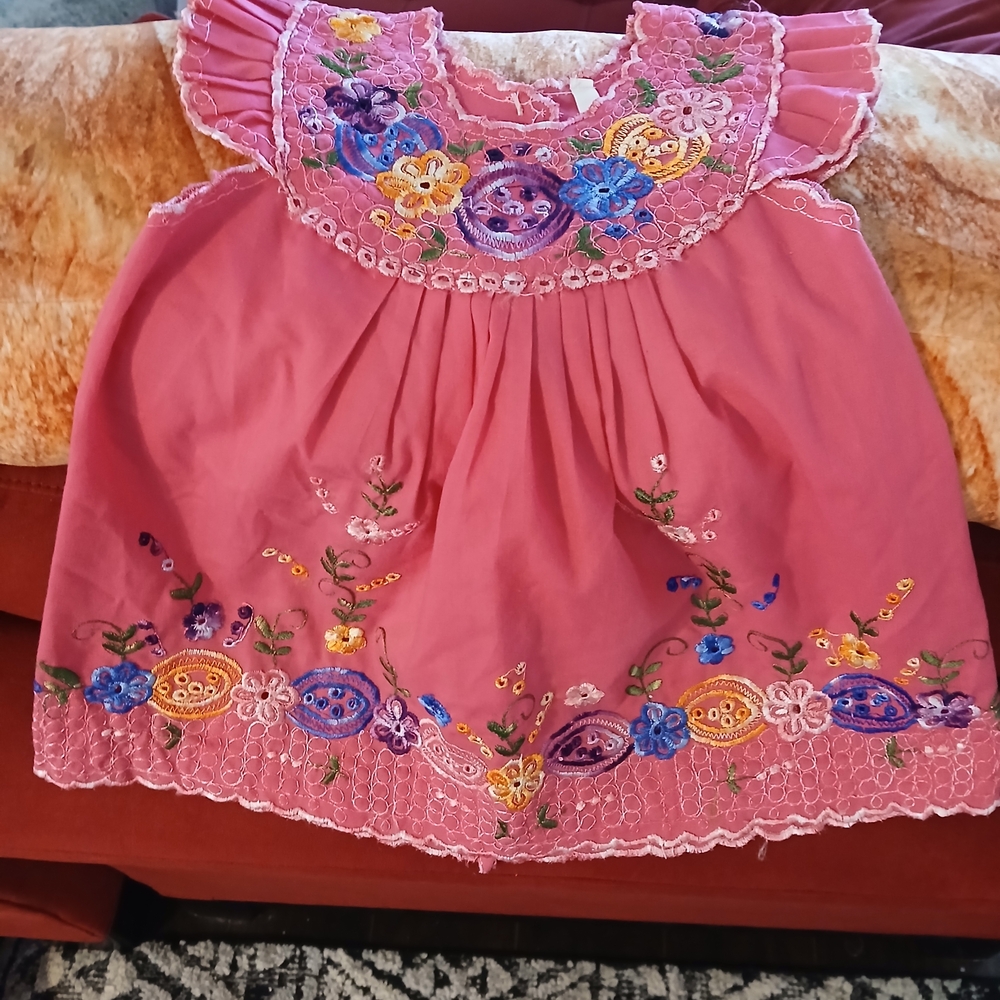 Pink Embroidered Dress with Floral Design